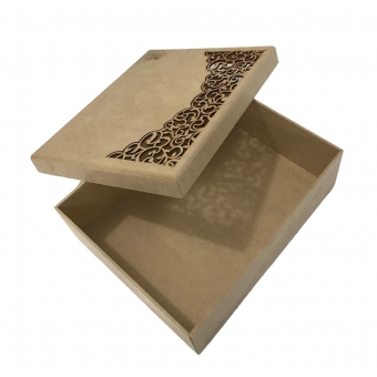 Caixa Mini Vinho Tampa Recortada a Laser Arabesco em MDF cru